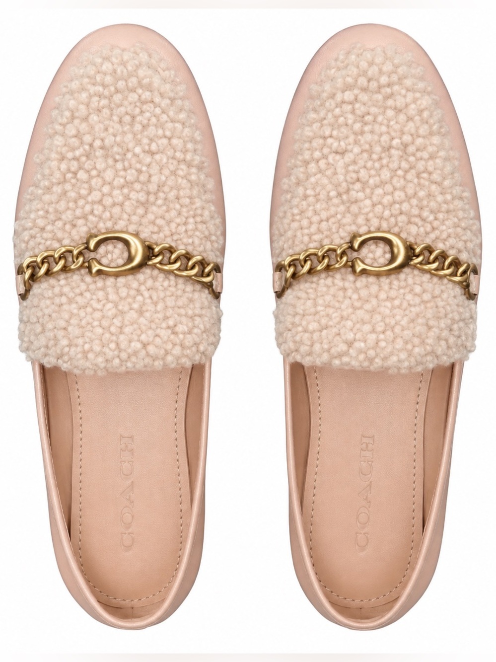 COACH Helena Shearling Chain Mules Blush Pink